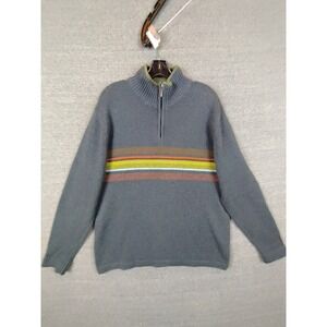 Columbia Mens Sweater Large Green Fair‎ Isle 1/4 Zip Wool Blend Cabincore Cozy